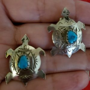 (CROSSED SOLD) Authentic Navajo SS Turquoise Earrings
